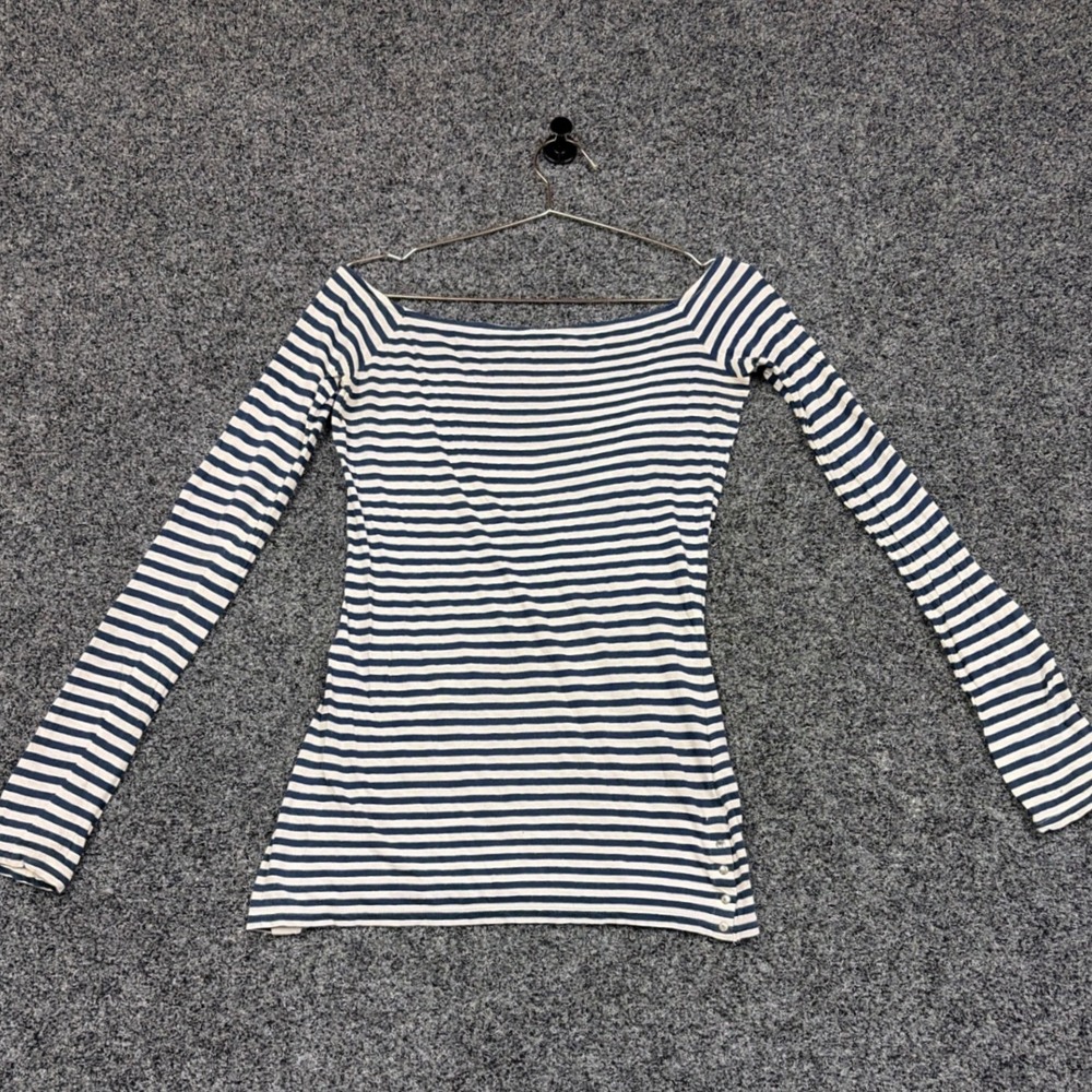 Club Monaco Top Women M Blue White Striped Off Shoulder Button Side Nautical
